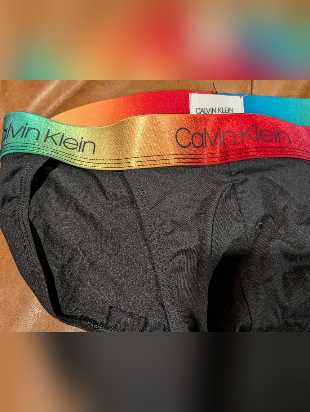 Calvin Klein Black Briefs with Multicolor Rainbow Waistband - Picture 2 of 4
